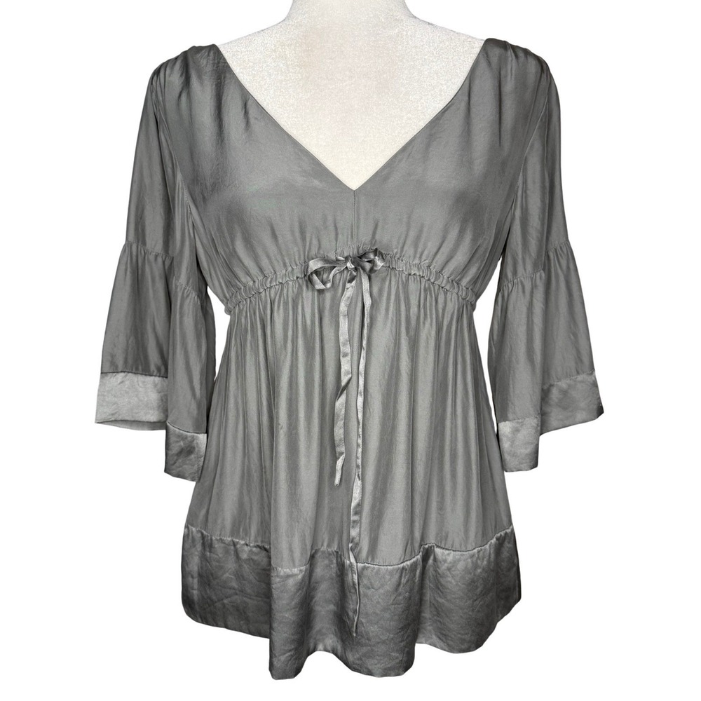 Y2K 2007 Gap 100% Silk Babydoll Empire Flutter Sleeve Blouse Top M Satin Trim